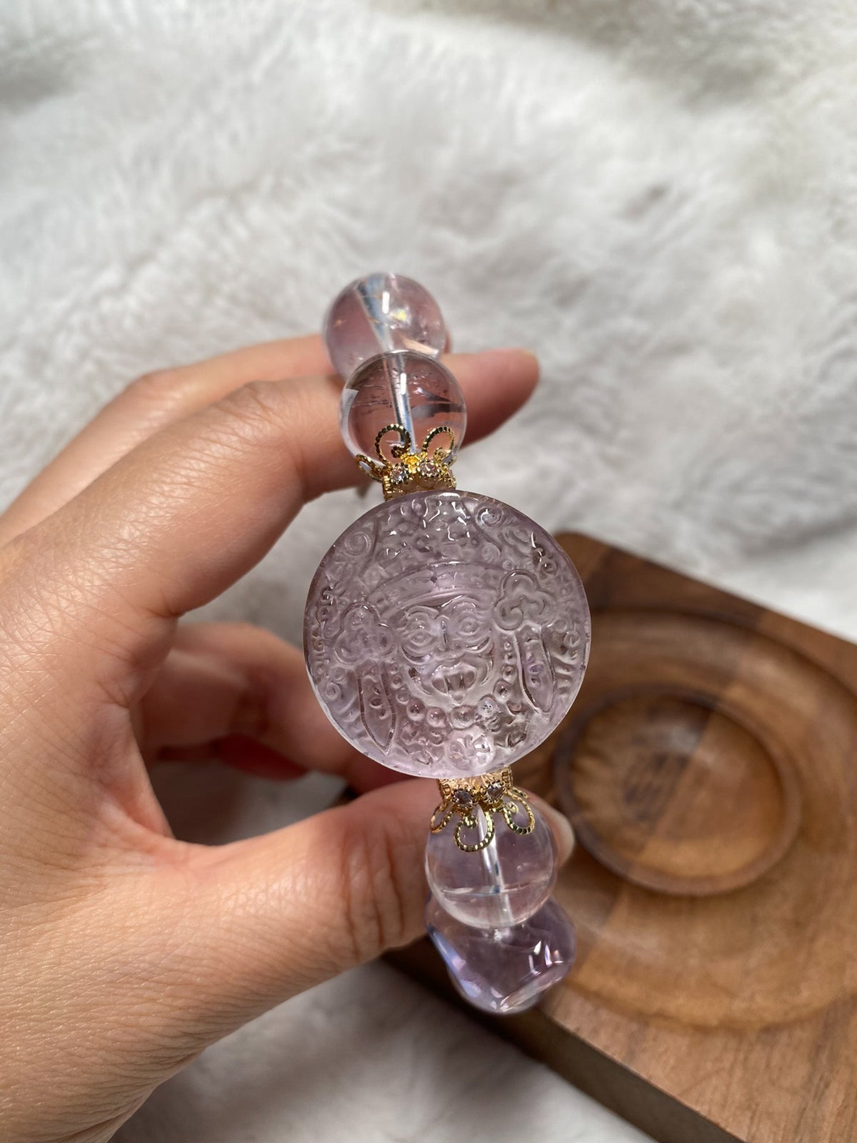 Amethyst Beaded Bracelet with Carved Disc