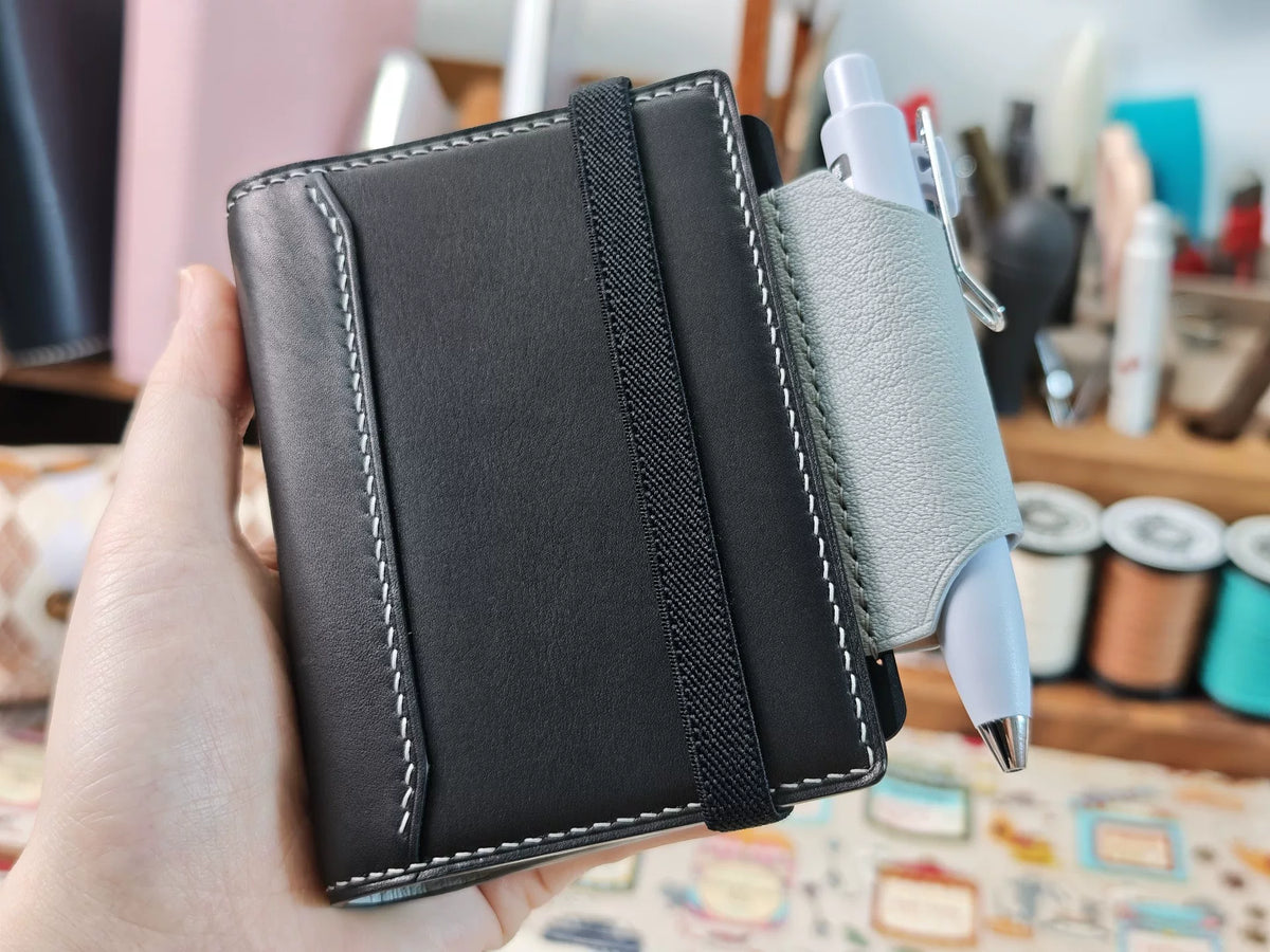M5 Bifold Leather Planner Cover Black Glacier Blue Elephant Grey