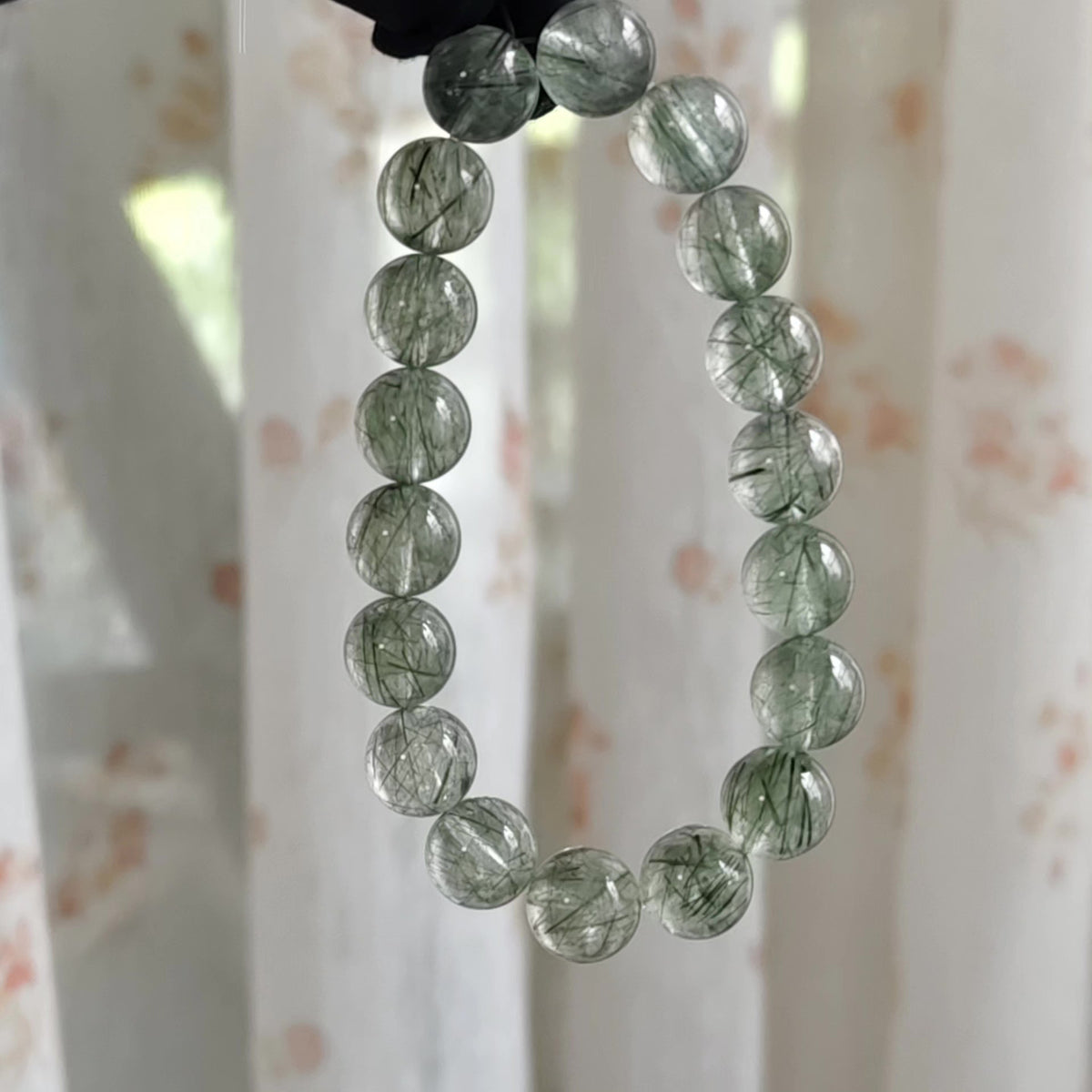 Bracelete de Contas de Quartzo Rutilado Verde 11mm