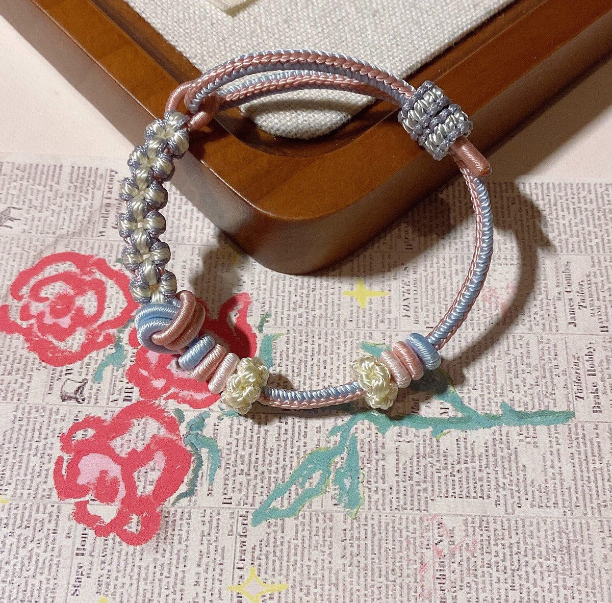 Blue Pink Dimple Knot Braided Bracelet