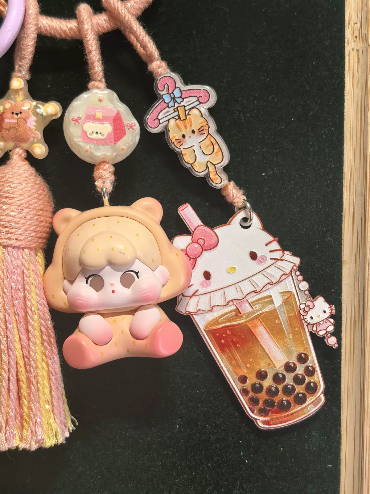 Handwoven Peach Pink Beaded Phone Charm Keychain