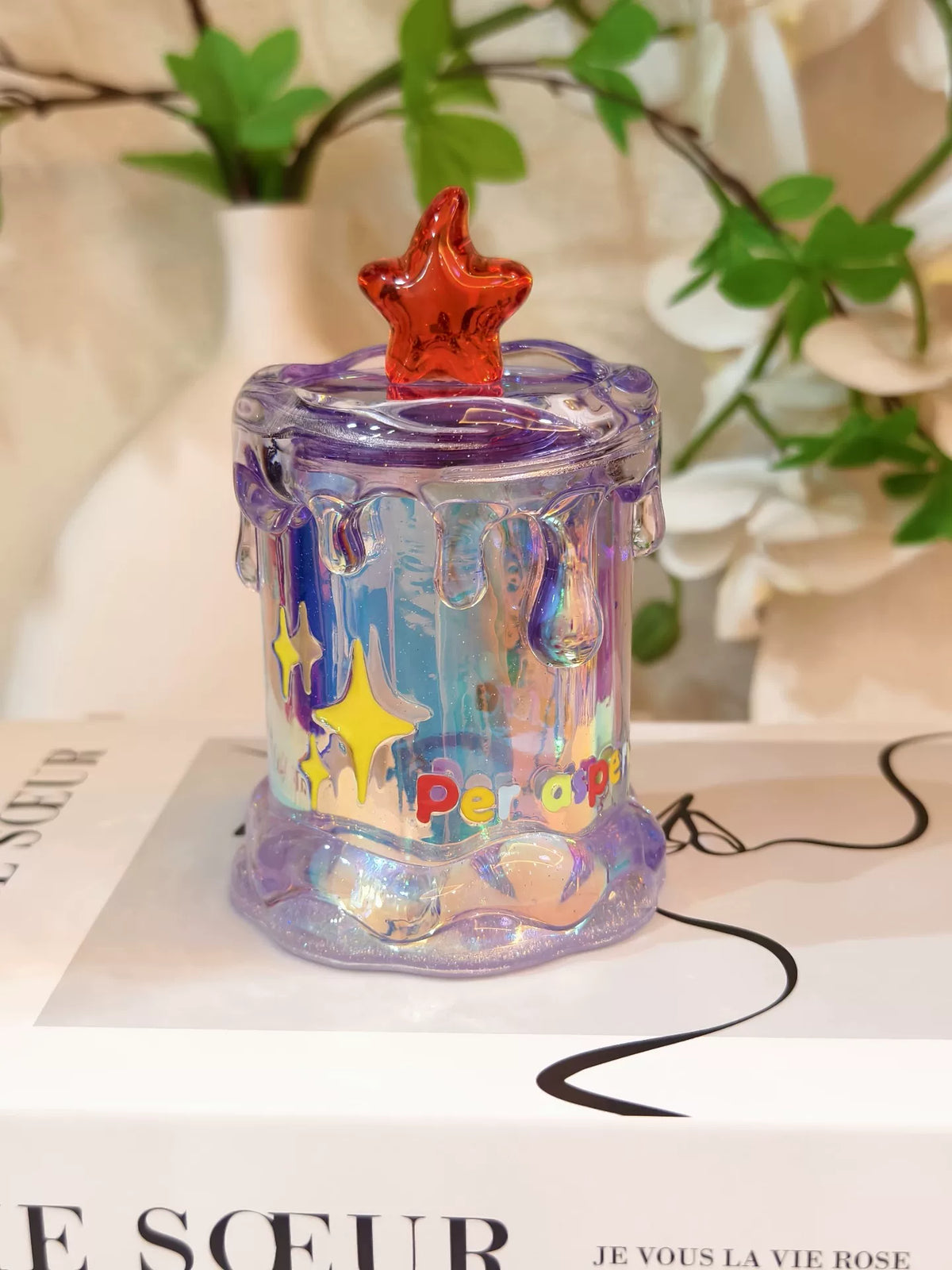 Holographic Resin Candle Jar with Amber Star Lid