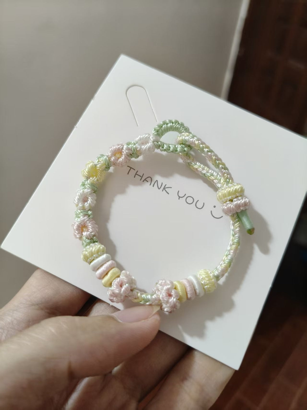 Handwoven Pink Green Gradient Bracelet