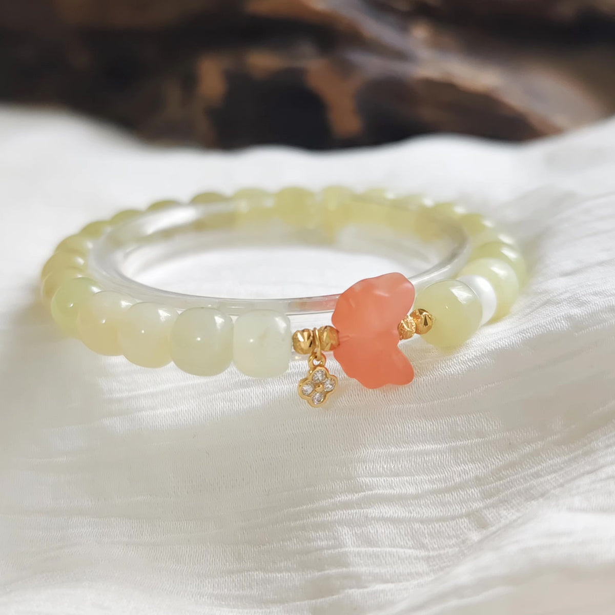 Hetian Jade Yellow Mouth Bead Bracelet with Bow