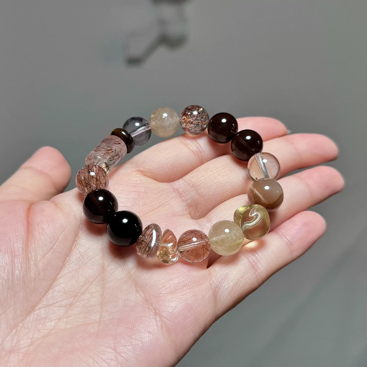 Bracciale in cristallo super seven nero oro 12 mm