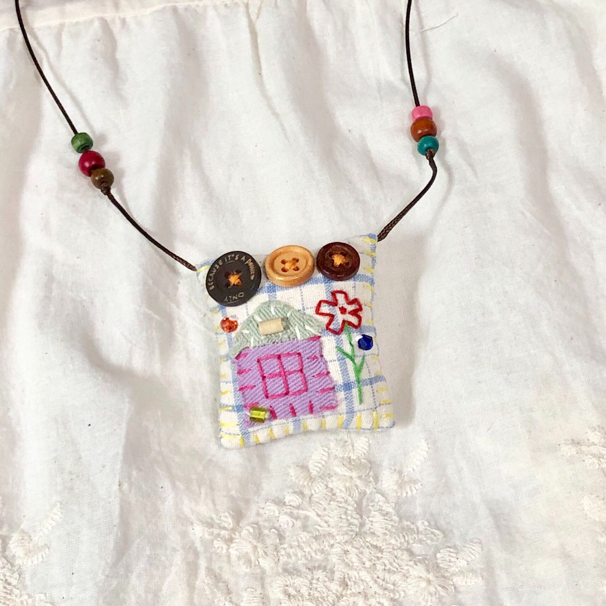 Handmade Fabric House Flower Necklace