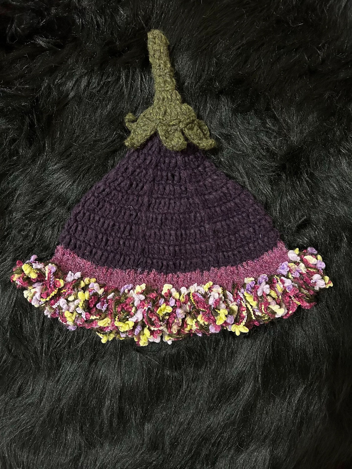 Purple Crochet Radish Hat with Pink Brim