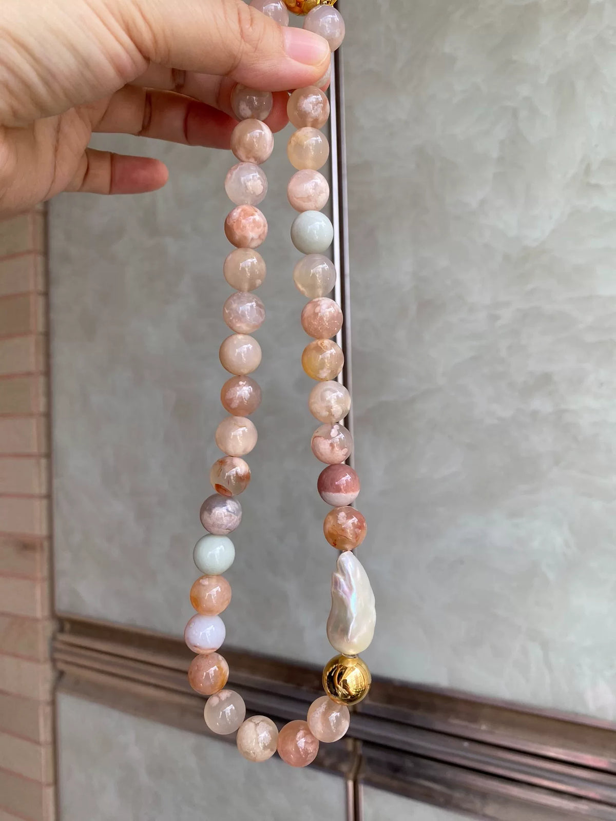 Cherry Blossom Agate Pearl Necklace
