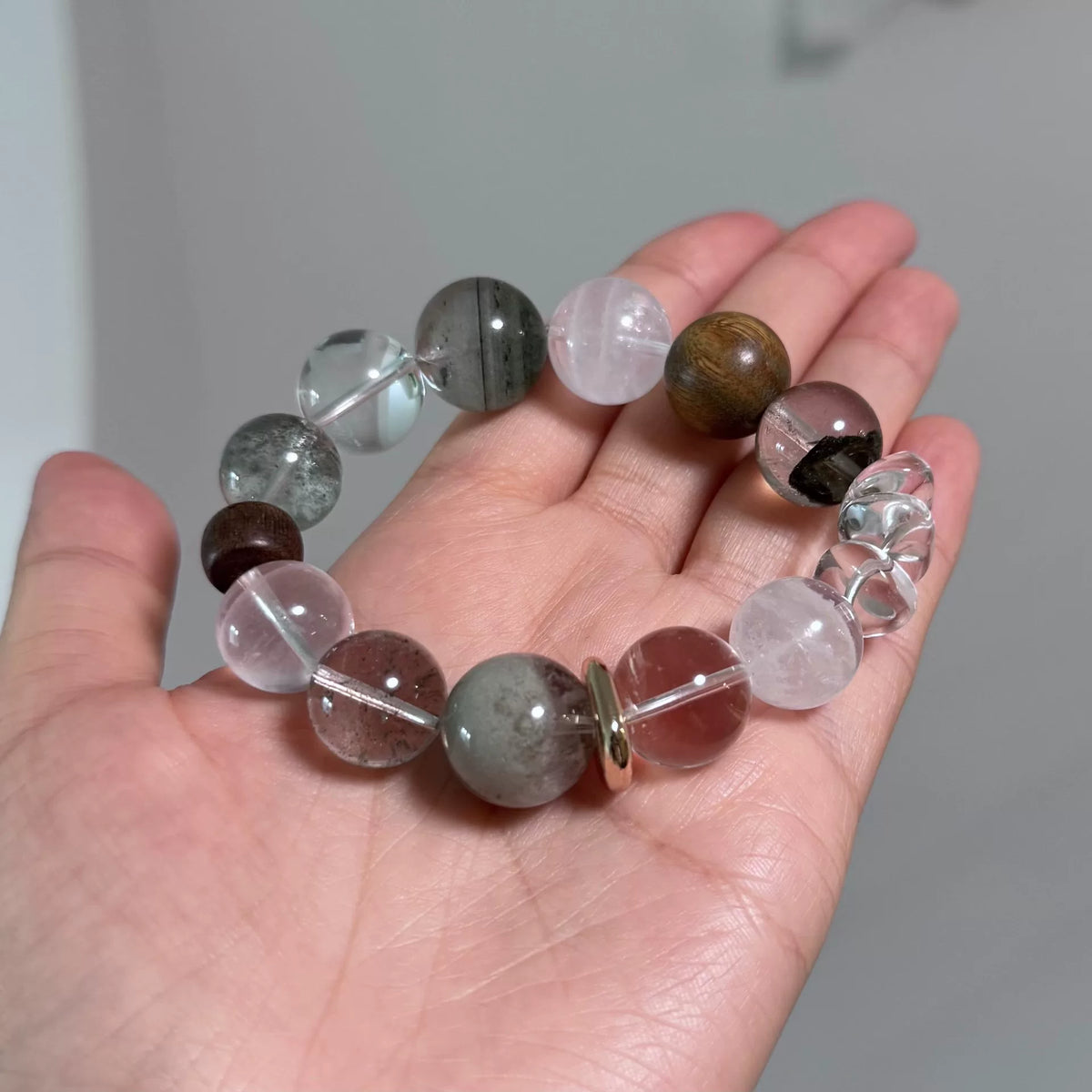 Grüner Phantom-Quarz Perlenarmband 14mm