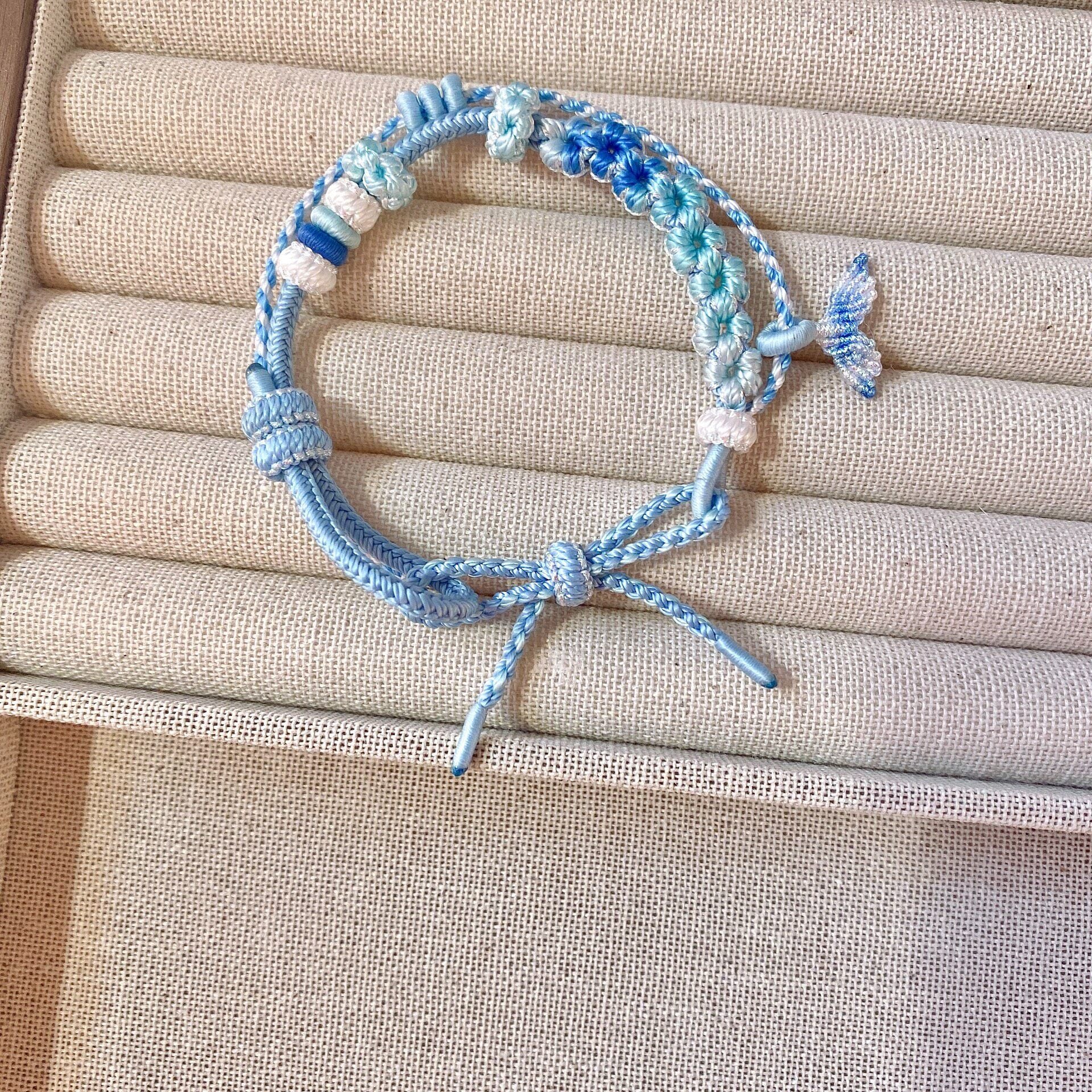 Handcrafted Two-Layer Gradient Floral Butterfly Bracelet