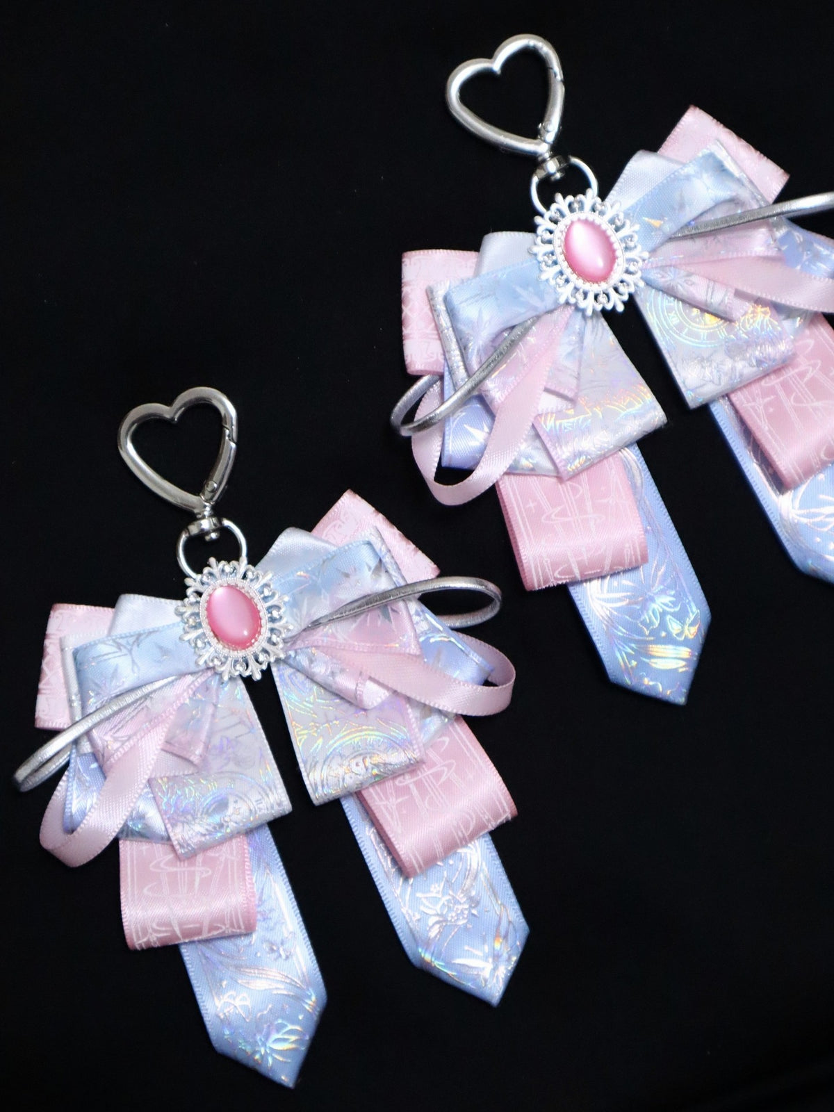Pink Blue Bow Ribbon Keychain Bag Charm