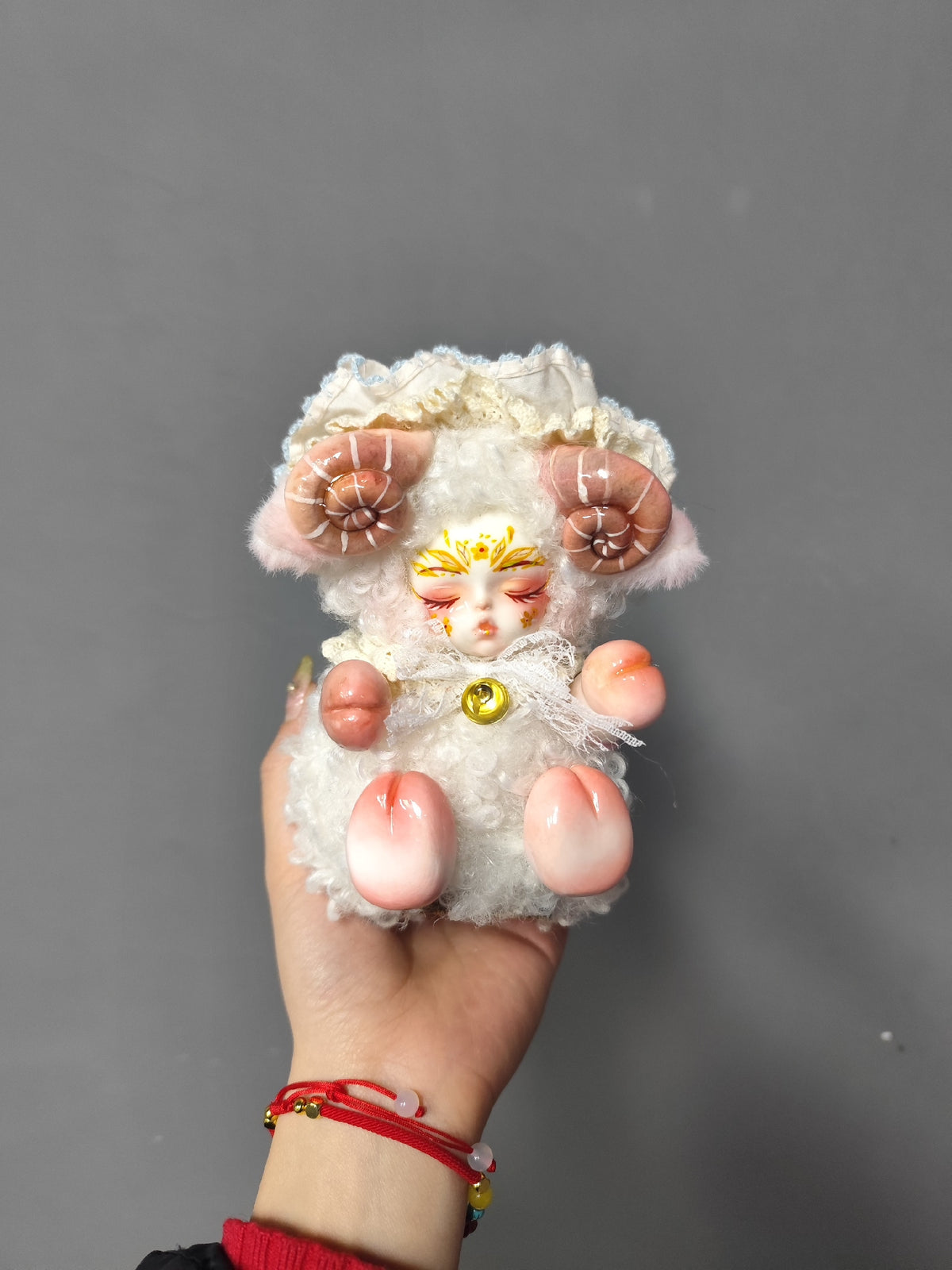 Handmade Miniature Sleeping Lamb Art Doll