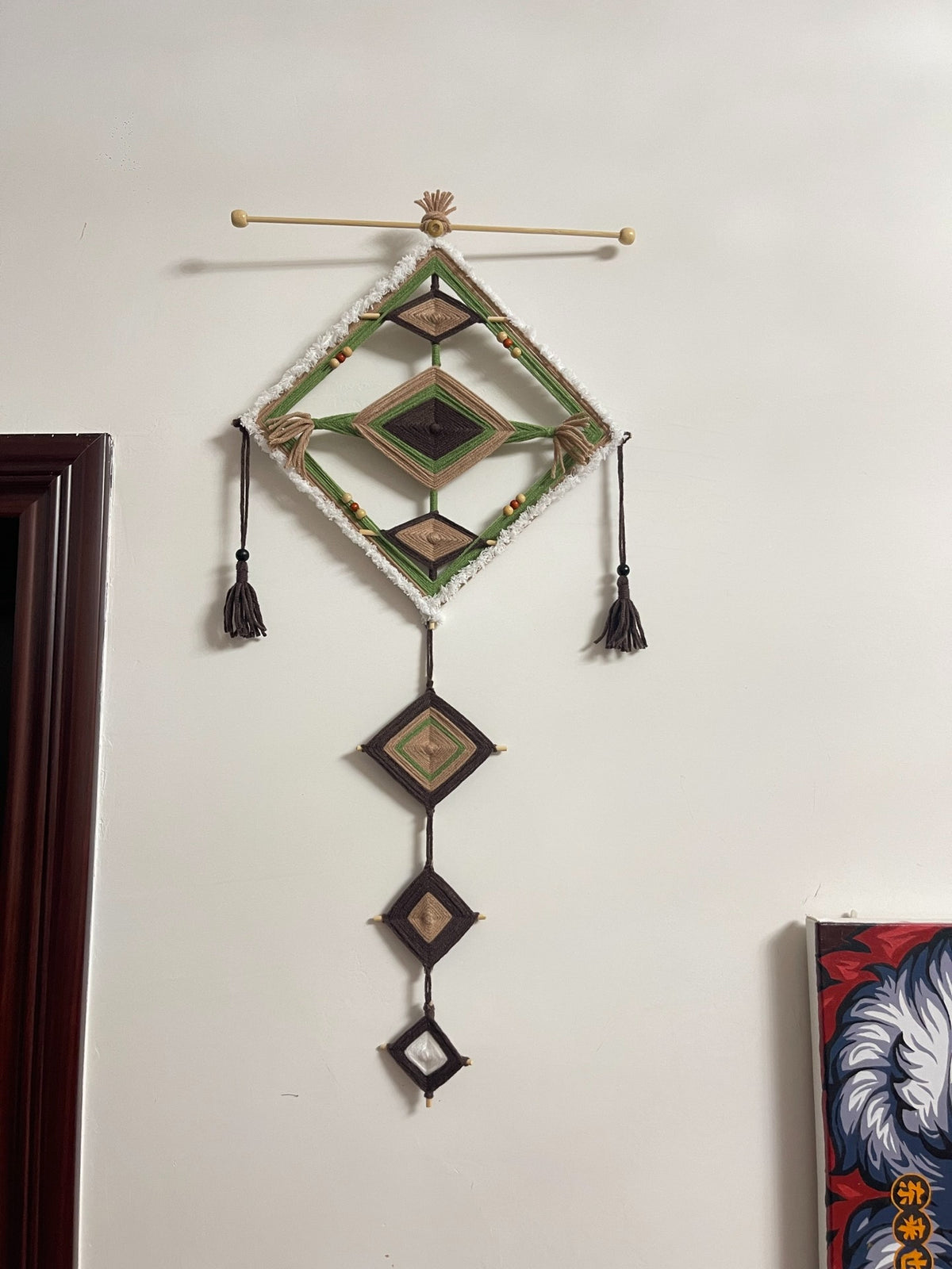 Handgefertigtes Boho-Mandala-Wandbild aus Garn