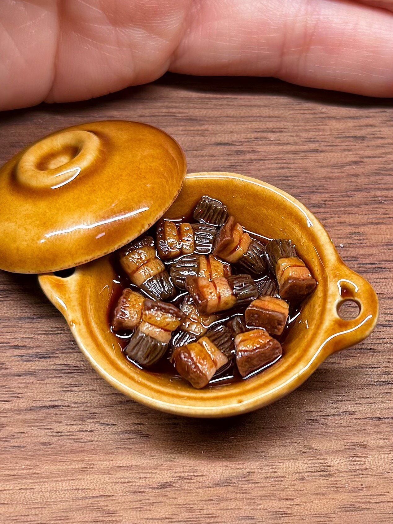 Miniature Braised Pork Belly Set with Ceramic Pot and Rice Bowl