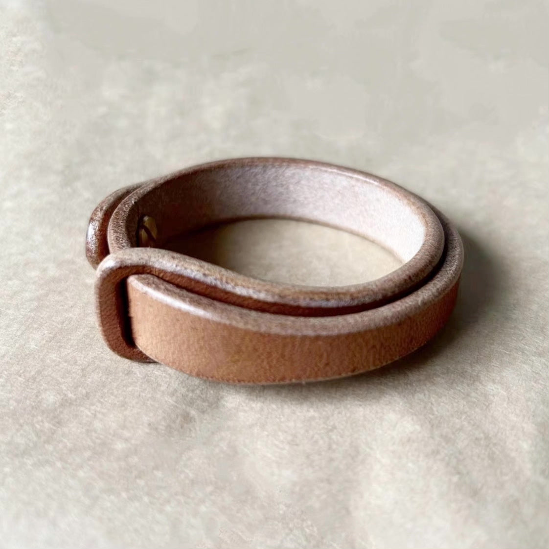 Vegetable Tanned Leather Wrap Bracelet Brass Stud
