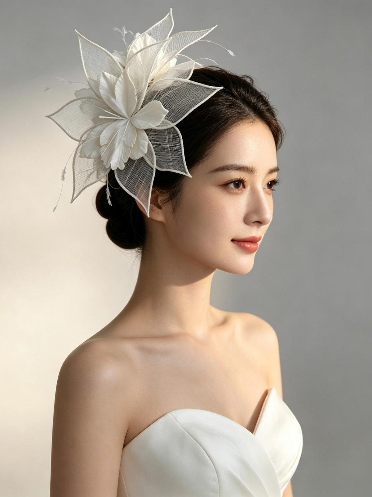 White Philippine Linen Floral Bridal Headpiece