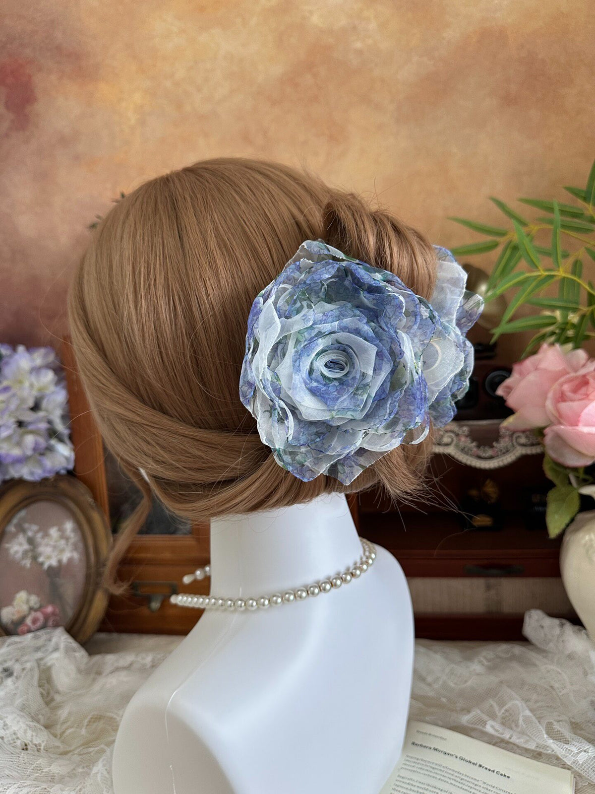 Handmade Fabric Rose Hair Claw Clip