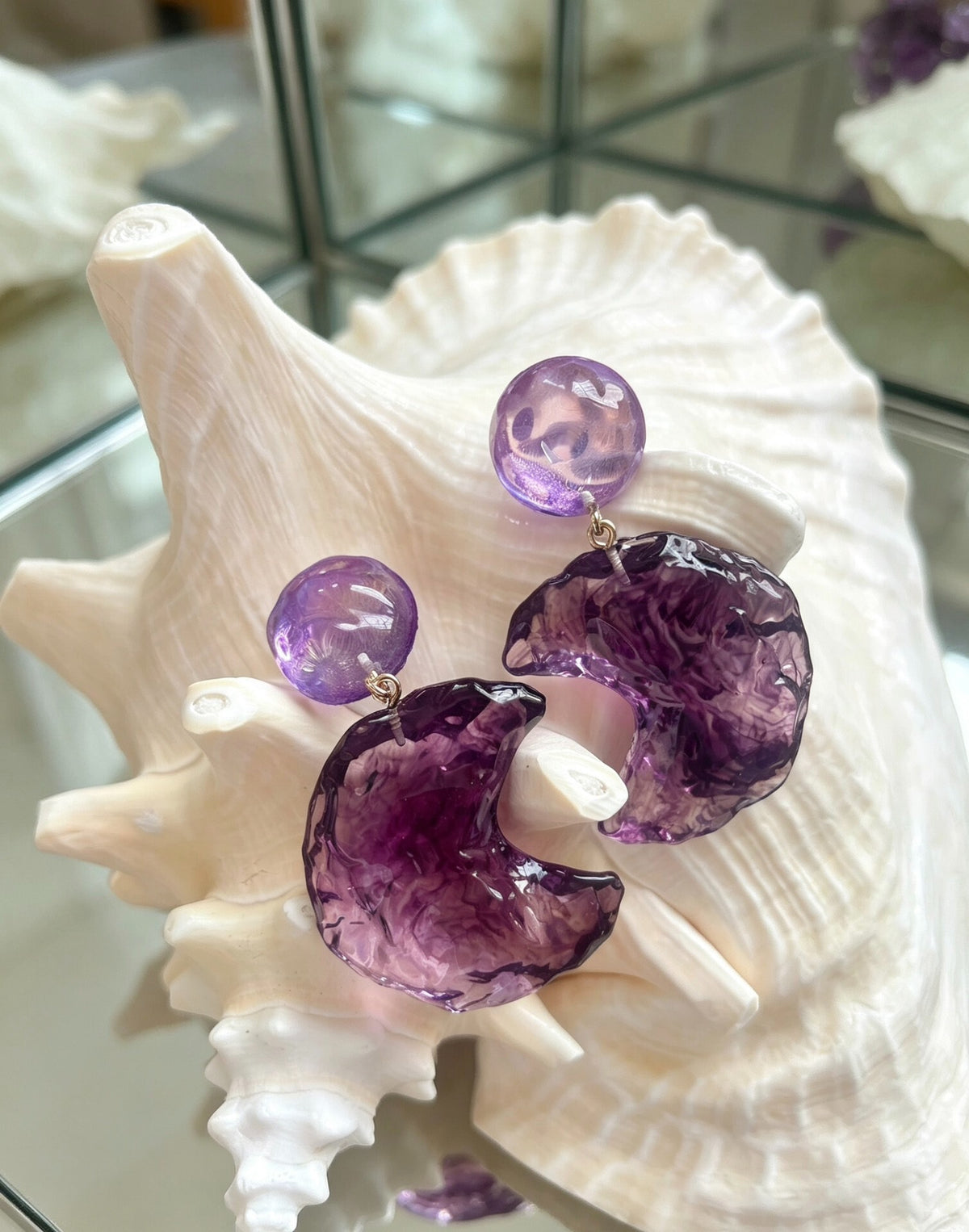 Violet Crescent Moon Drop Earrings