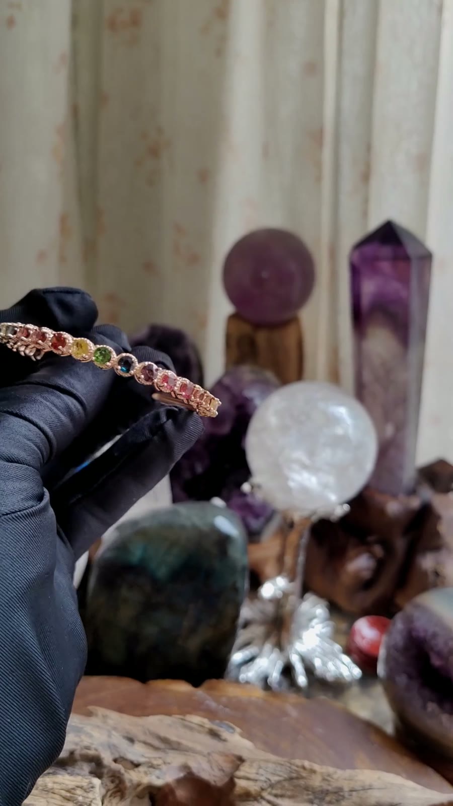 Adjustable Pure Silver Tourmaline Bangle Bracelet