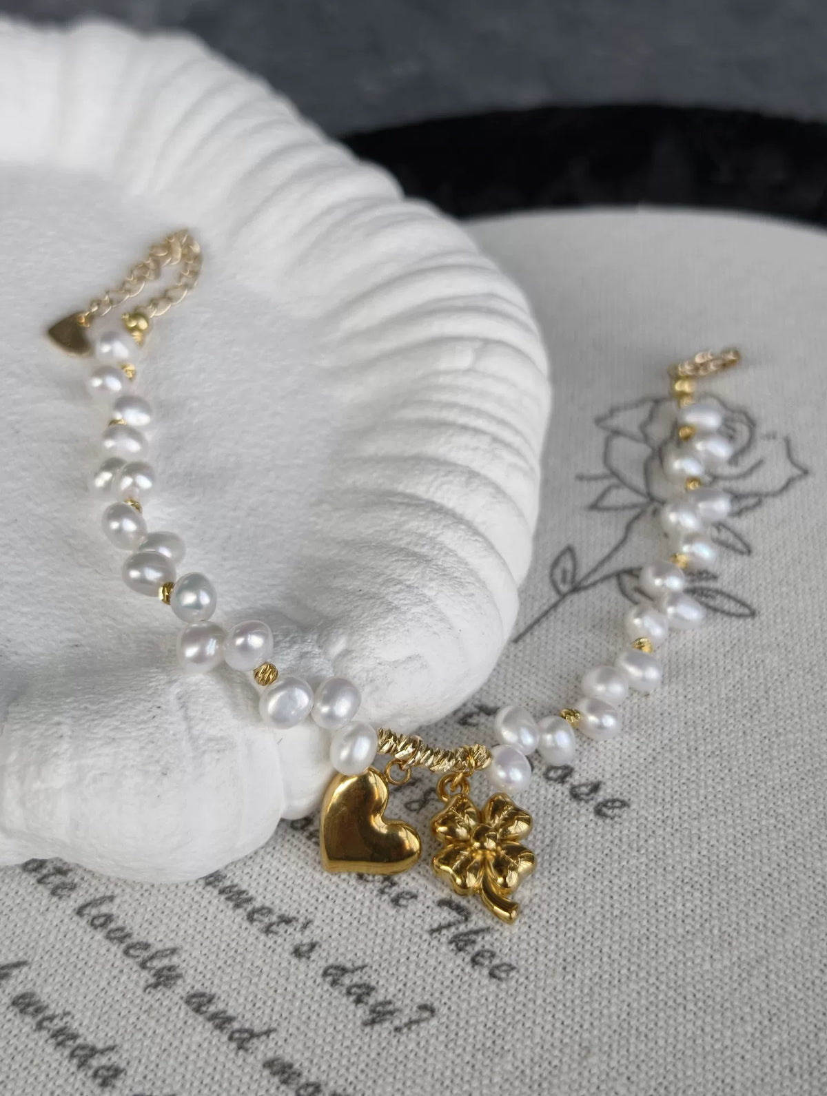 Freshwater Pearl Heart Charm Bracelet