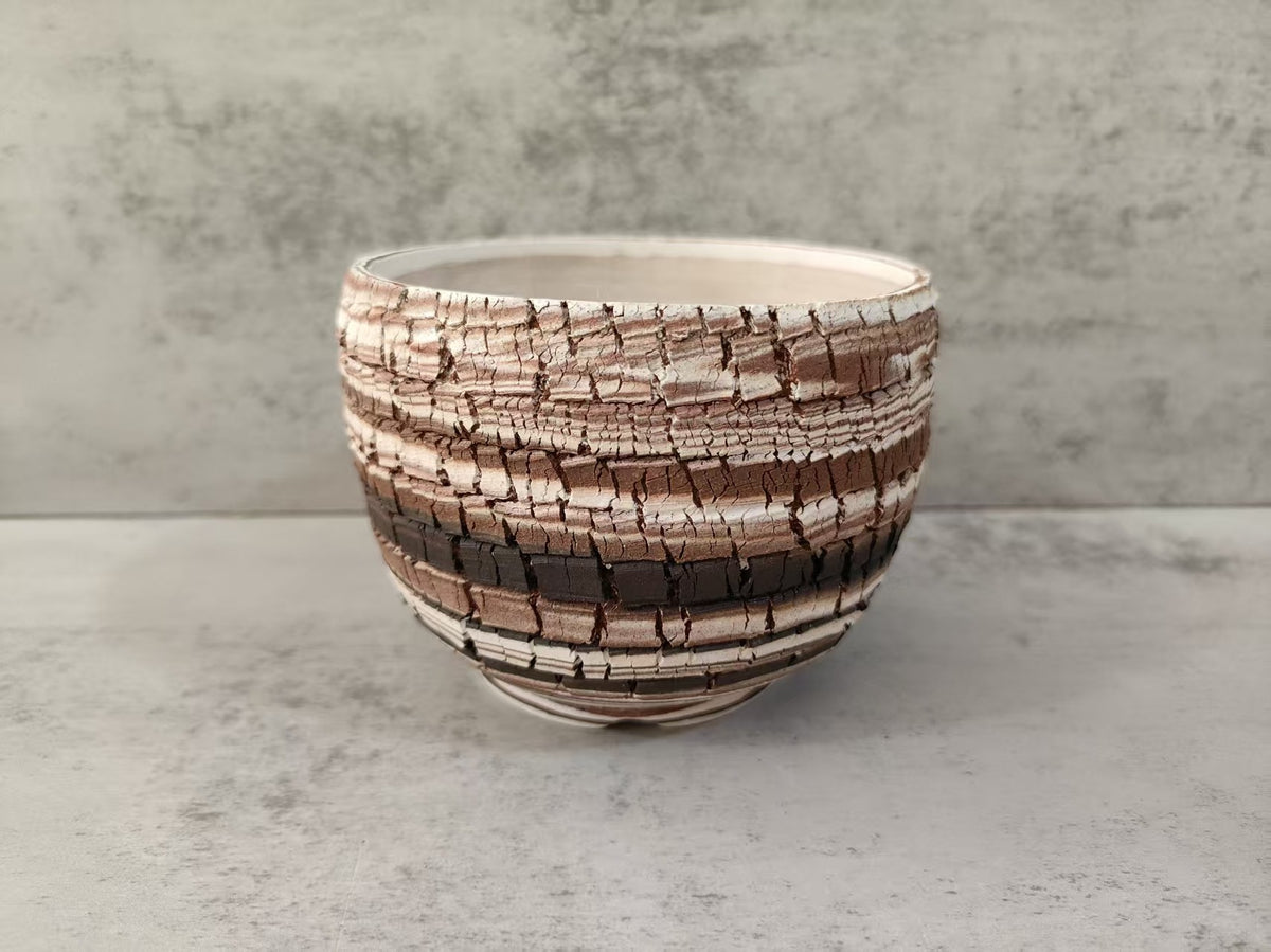 Handmade Ceramic Bowl with Crackled Earth Tones