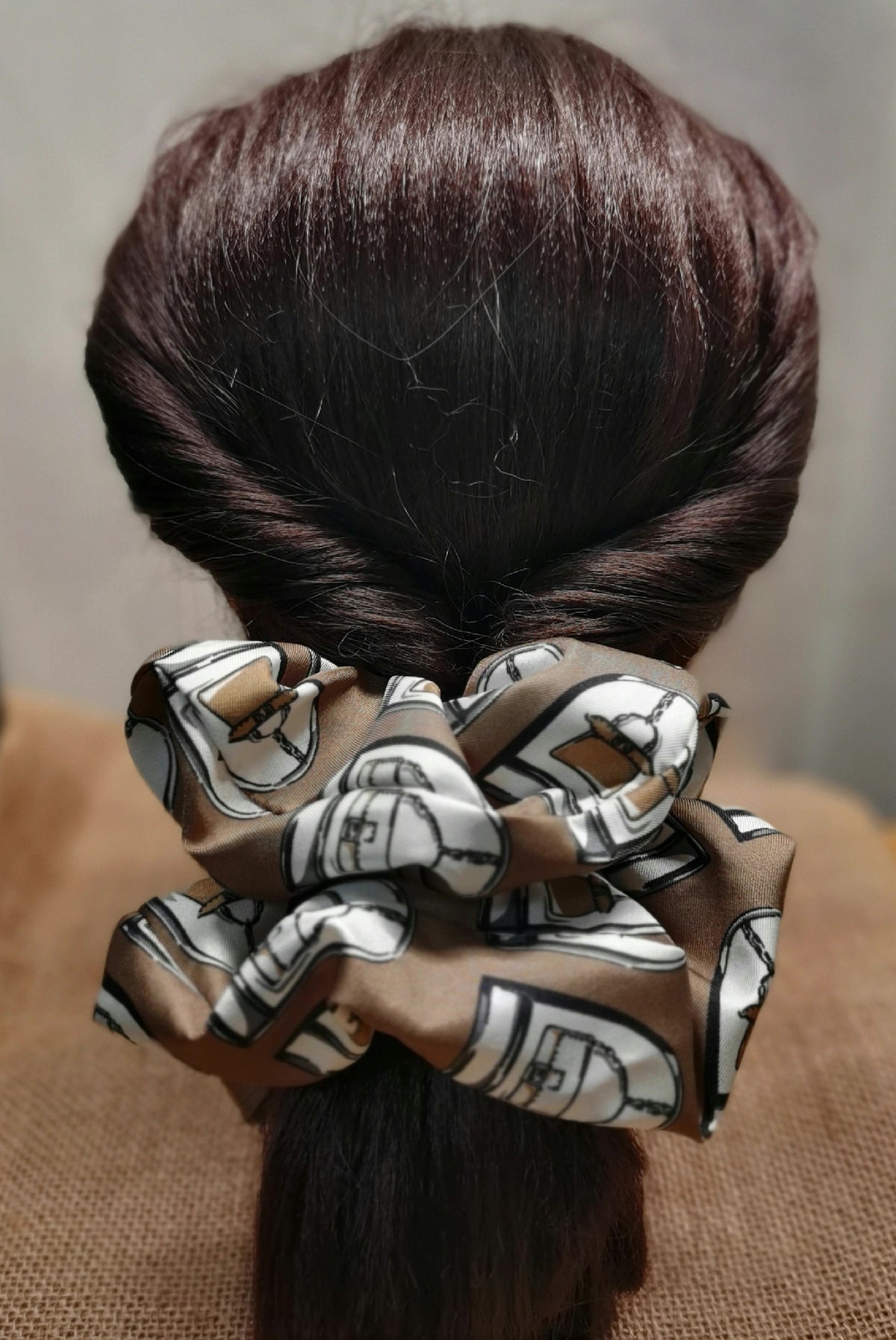 Pure Silk Wide Scrunchie with Handbag Print