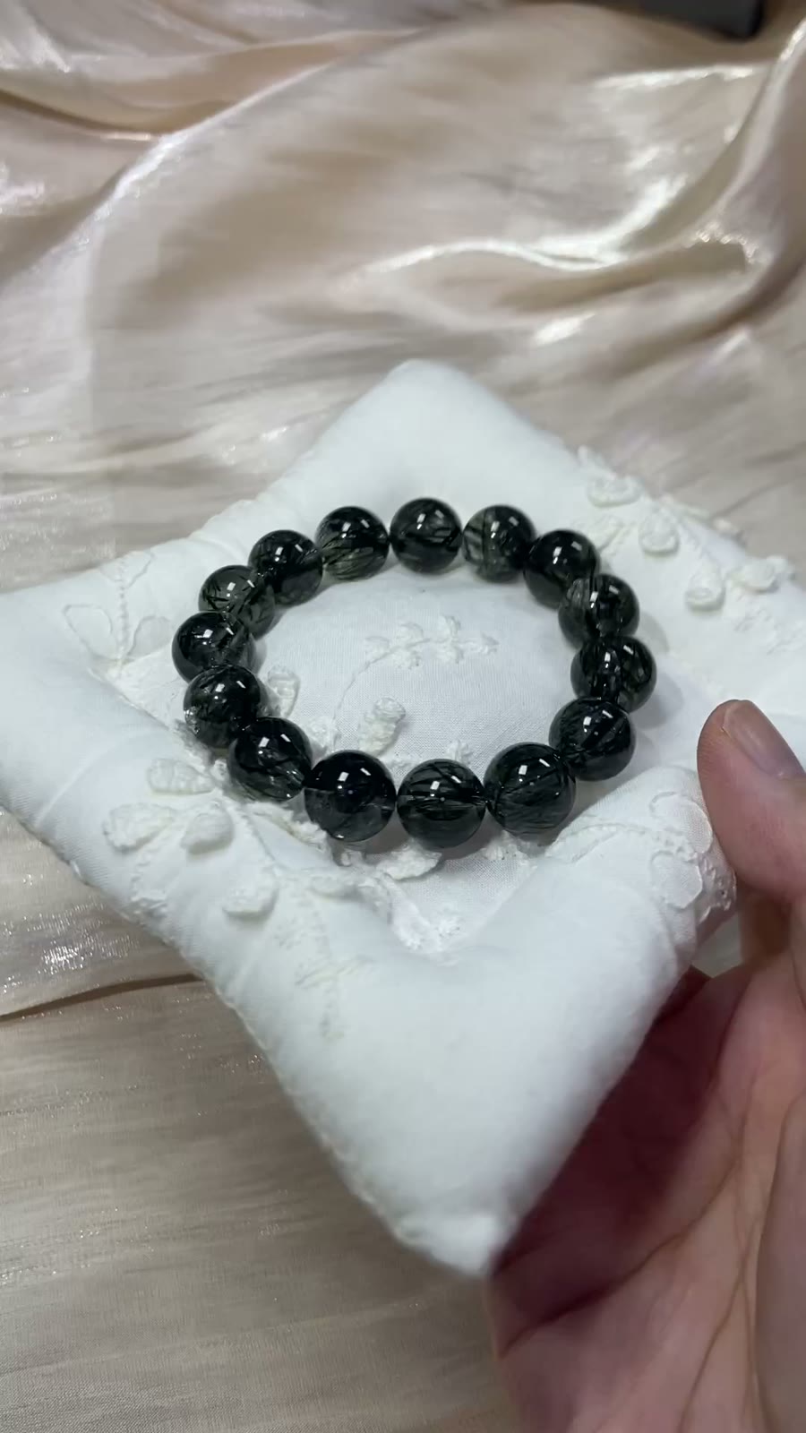 Natural Green Rutilated Quartz Beaded Bracelet 12.5mm