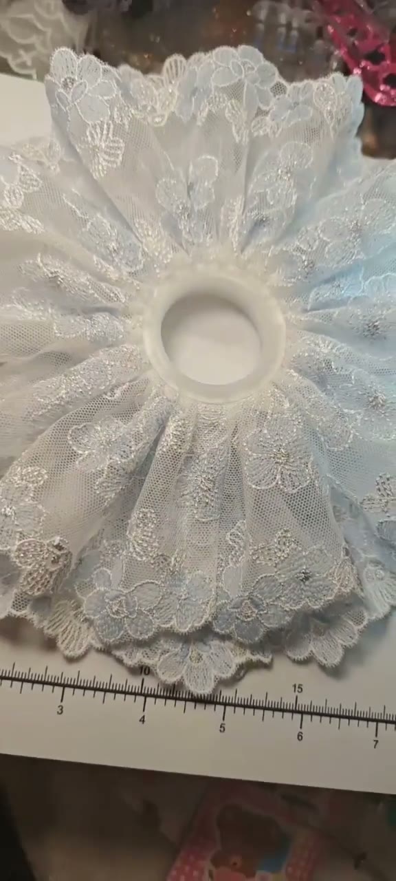 Pale Blue Floral Embroidered Lace Scrunchie