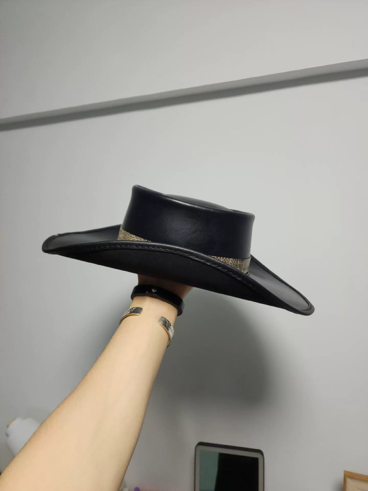 Chapeau de cowboy western en cuir noir fait main