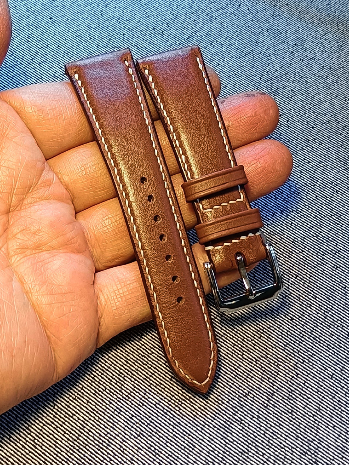 Handcrafted Leather Watch Strap 22mm Brown