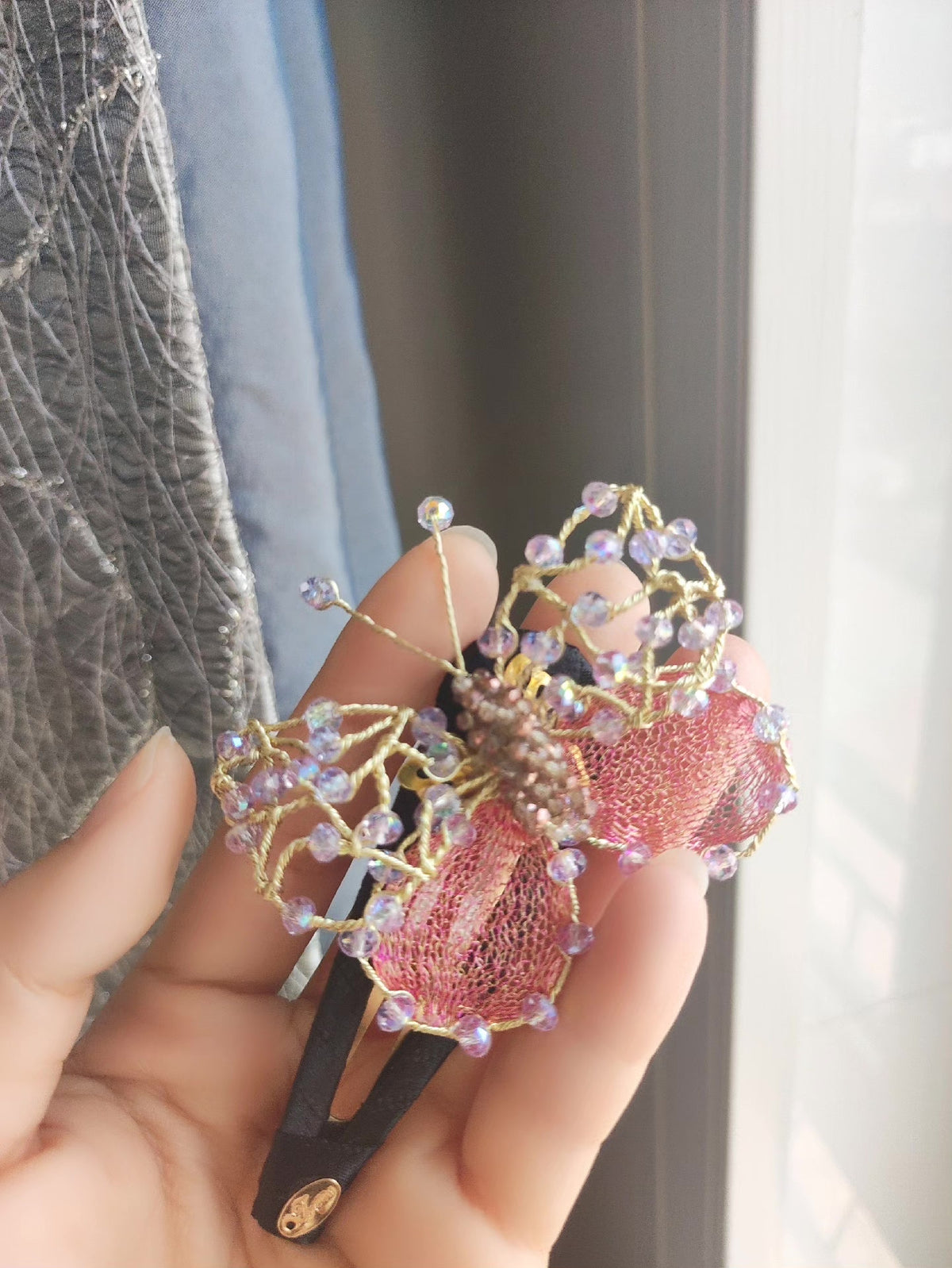 Butterfly Hair Barrette with Iridescent Beads
