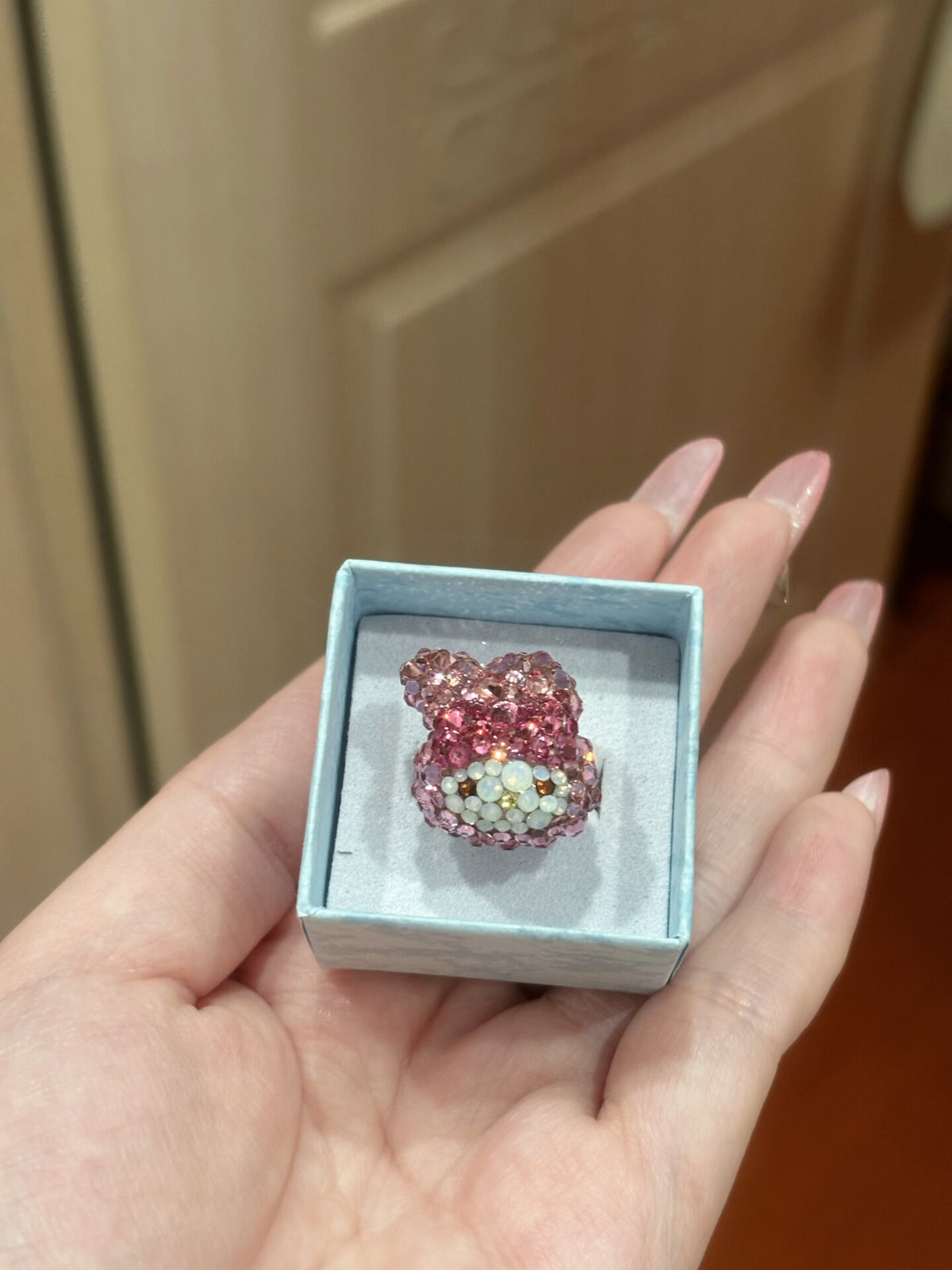 Pink Rhinestone Bear Head Ring