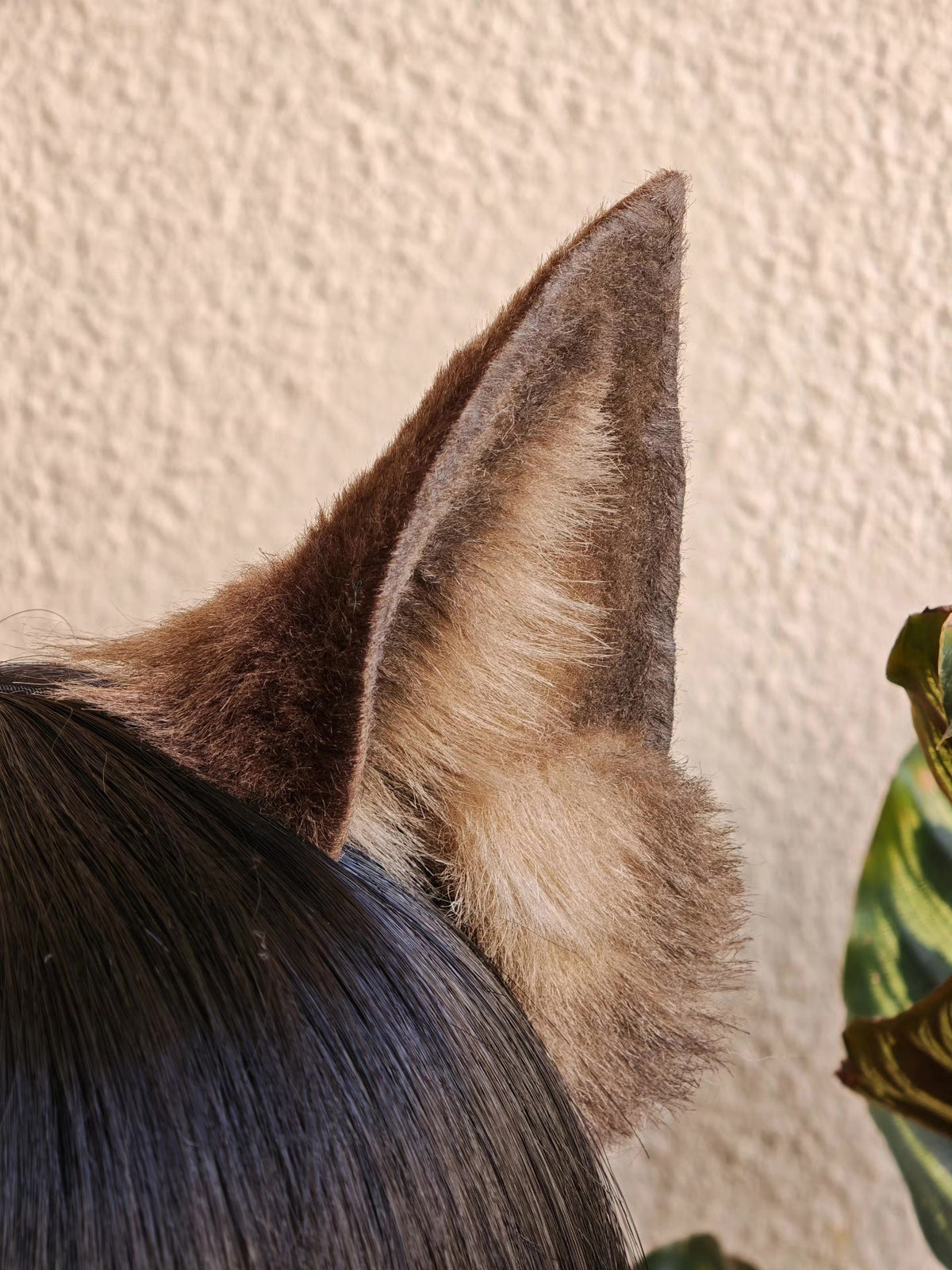 Barrette artisanale aux oreilles de loup et de chien marron