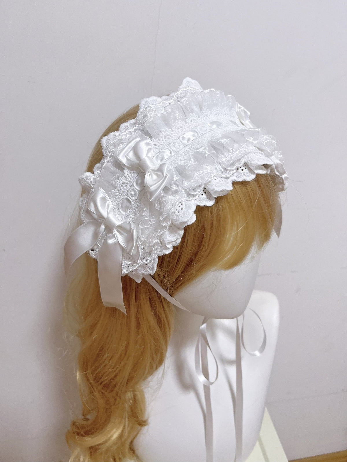 White Lace Lolita Headband with Satin Bows