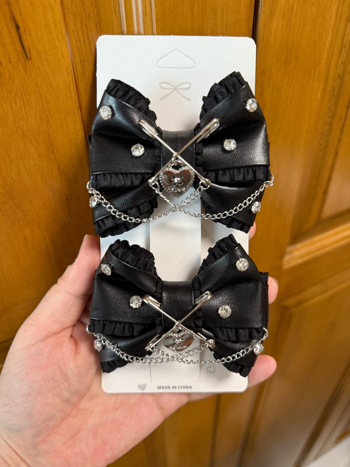 Black Bow Hair Clip Set with Rhinestones