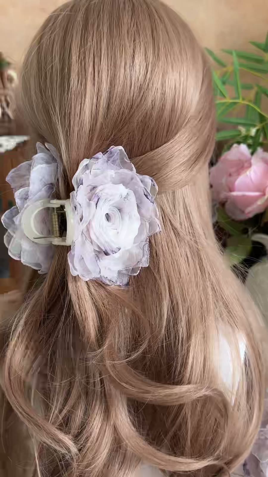 Handcrafted Fabric Rose Hair Clip Purple