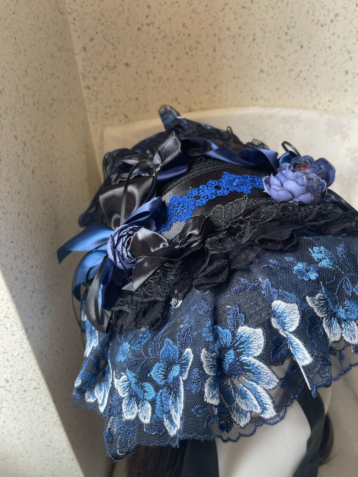 Lolita Blue Black Lace Bnt Flat Hat