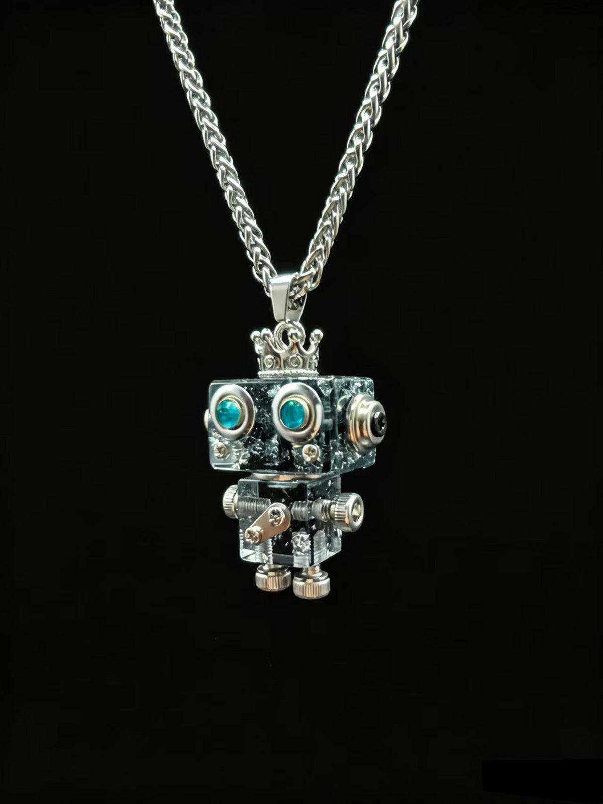 Punk-Roboter-Halskette mit Krone, Harz-Anhänger