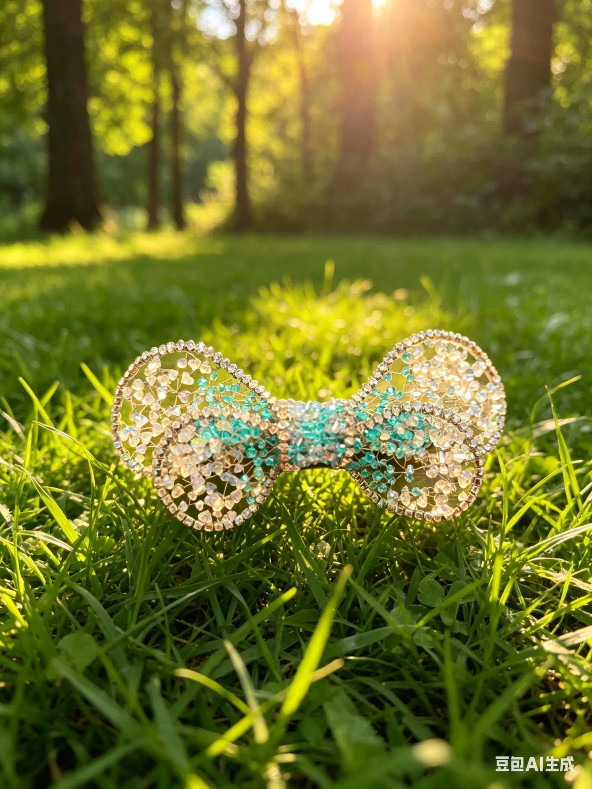 Blue Crystal Beaded Bow Hair Clip