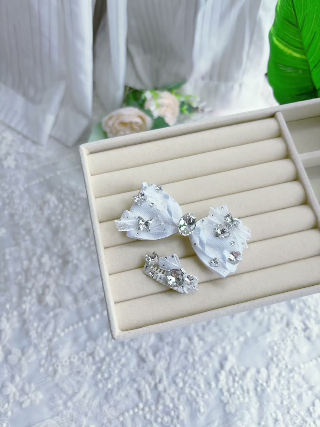 Witte bruids strik haarclip set voor huisdieren