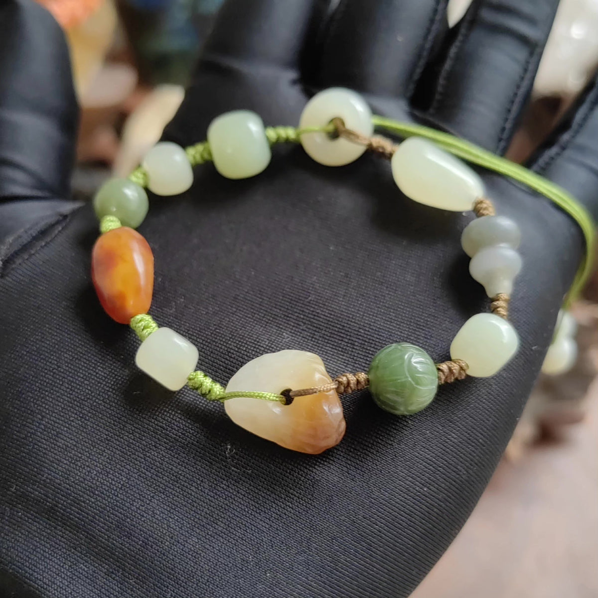 Handmade Hetian Jade Gourd Bracelet