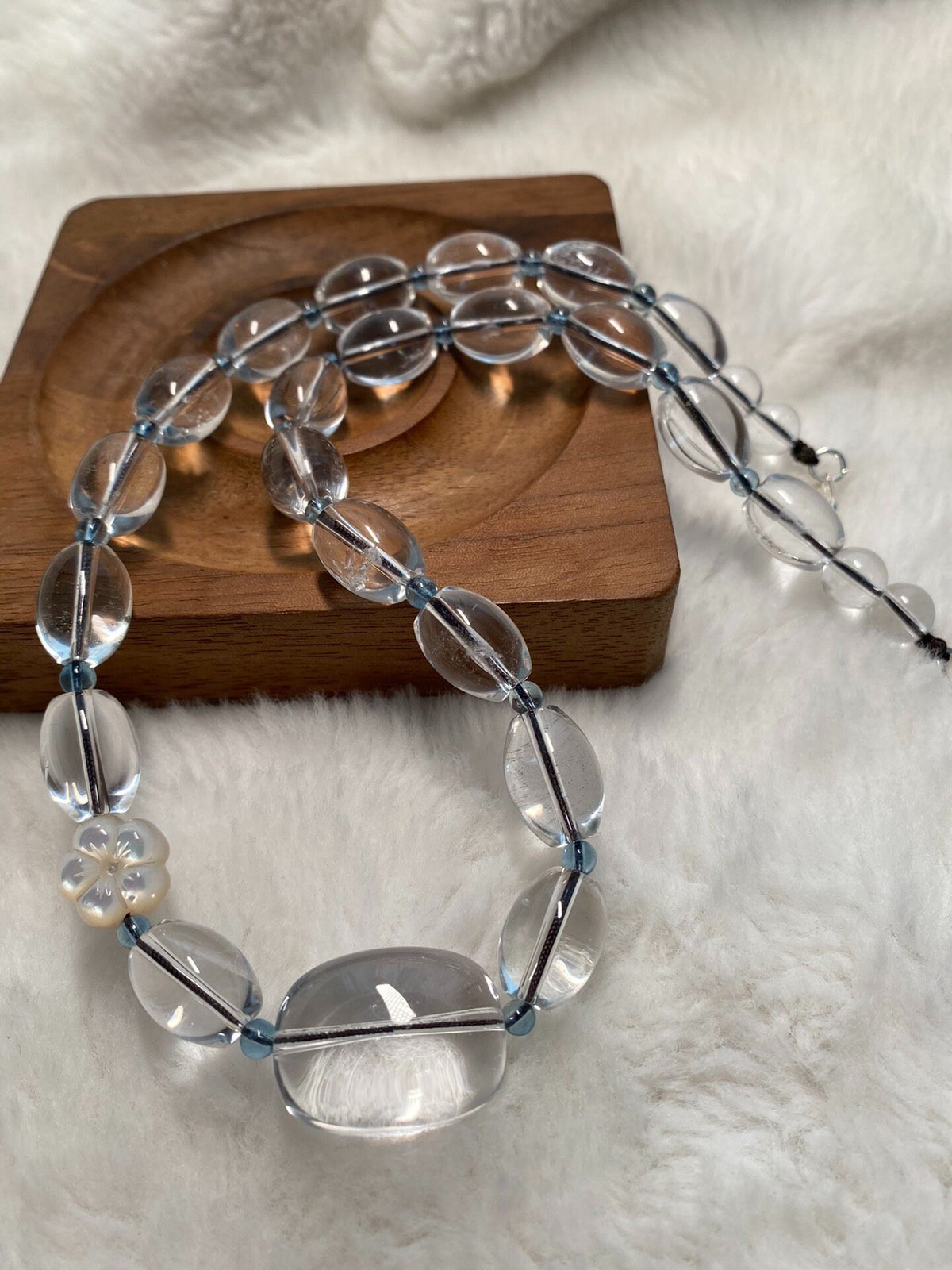 White Quartz Aquamarine Beaded Necklace