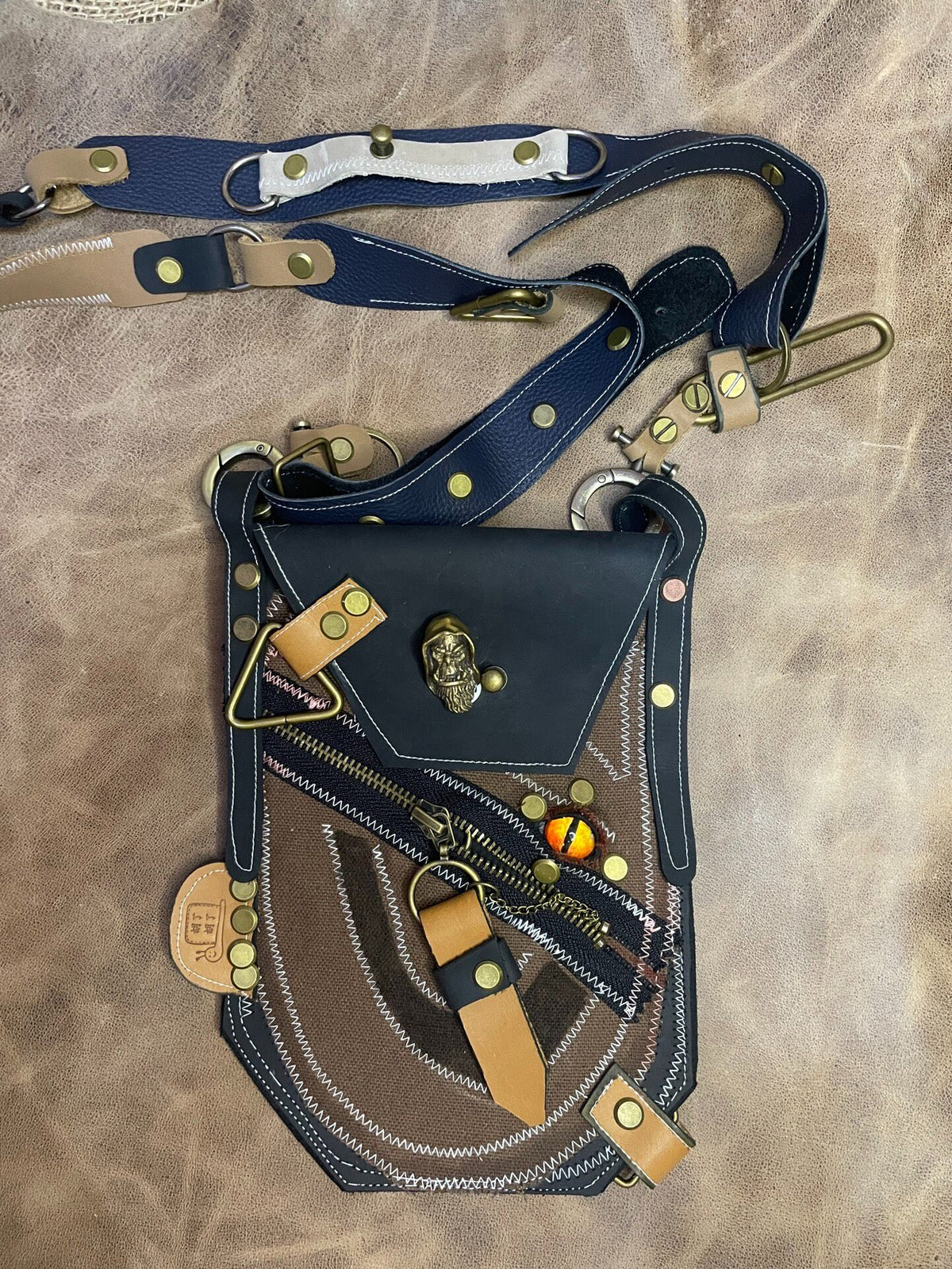 Punk Leather Crossbody Bag Distressed Vintage