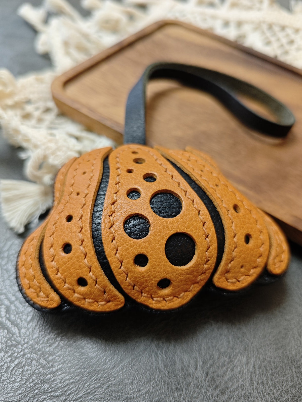 Pumpkin Charm Vegetable Tanned Leather Hand Stitched