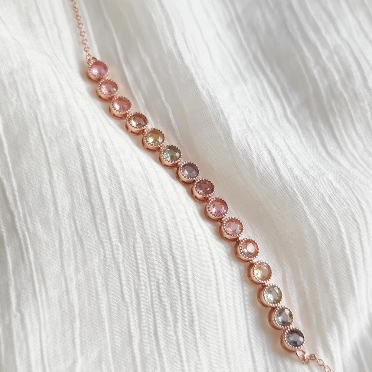 Pastel Tourmaline Bezel Bracelet Rose Gold