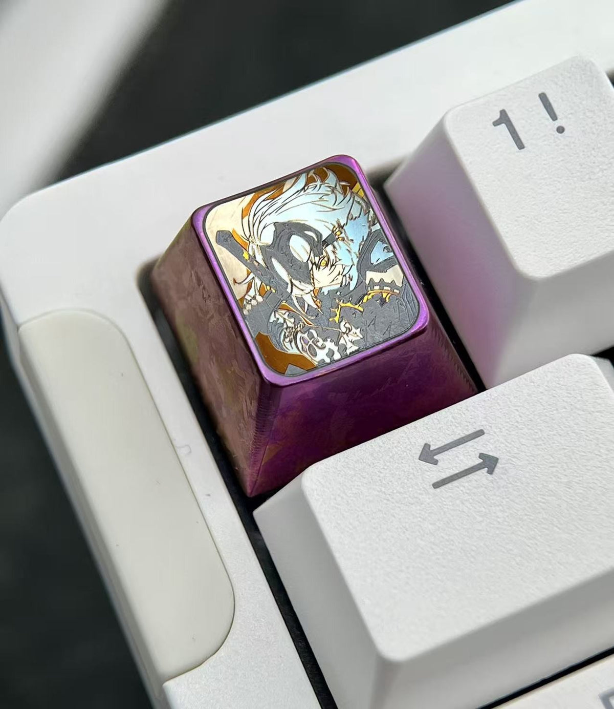 Titanium Alloy Anime Keycap with Iridescent Finish
