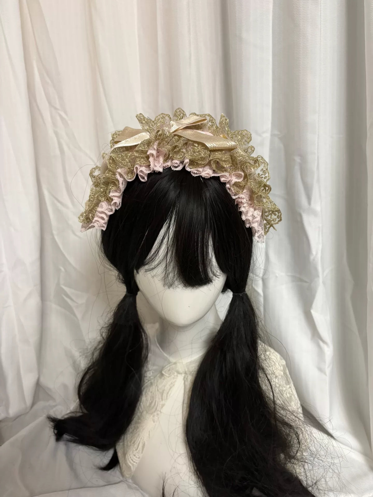 Gold Pink Lace Lolita Headpiece
