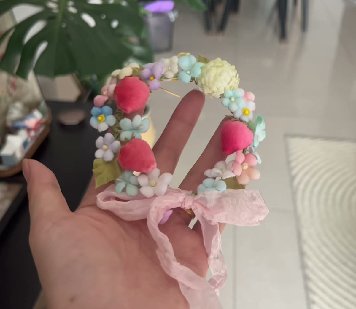 Felt Strawberry Floral Wreath Crown