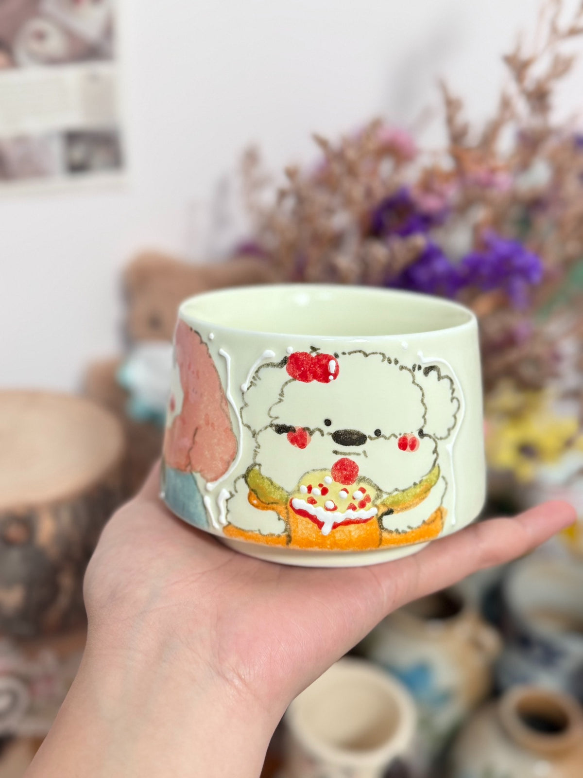 ハンドメイド陶器 コーヒーマグ 270cc 猫と犬