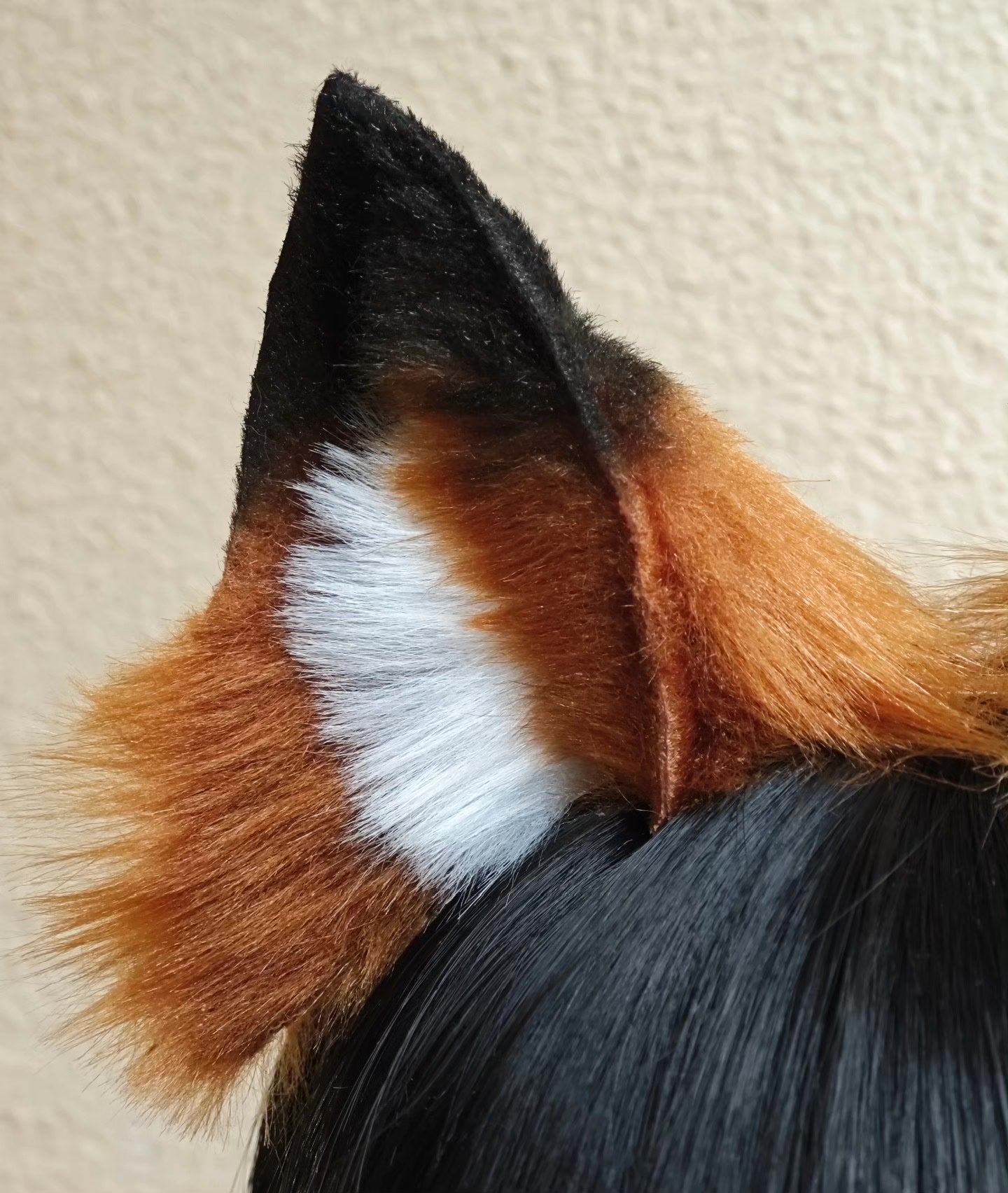 Handmade Red Fox Ears Headband with Tri-Color Fur and White Inner Patch